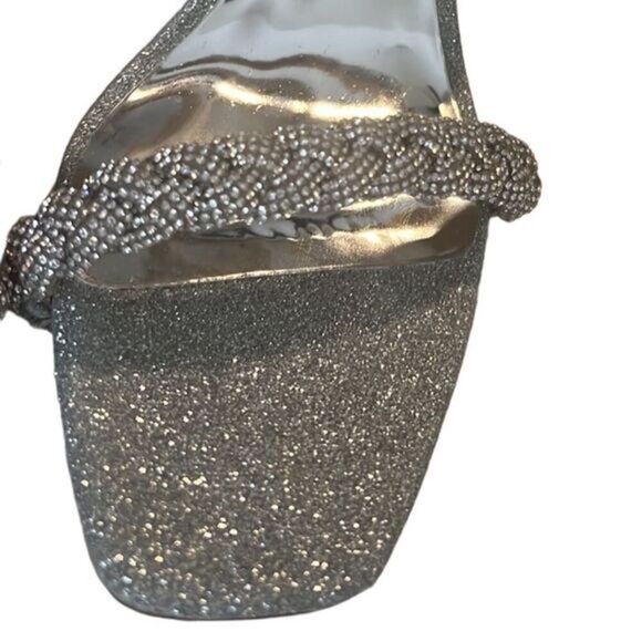 Badgley Mischka Fenix Silver Braided Rhinestone Block Heels Size 8 - Picture 5 of 12